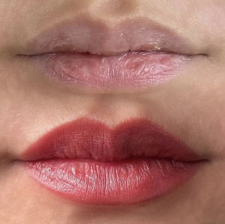 Before and after lip tint treatment