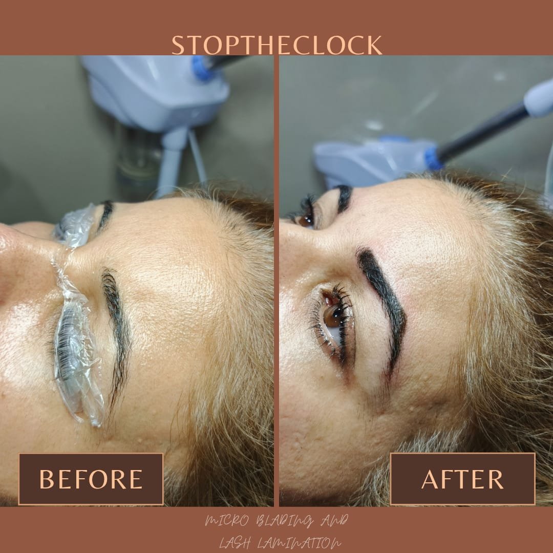 Before and after microblading and lash lamination